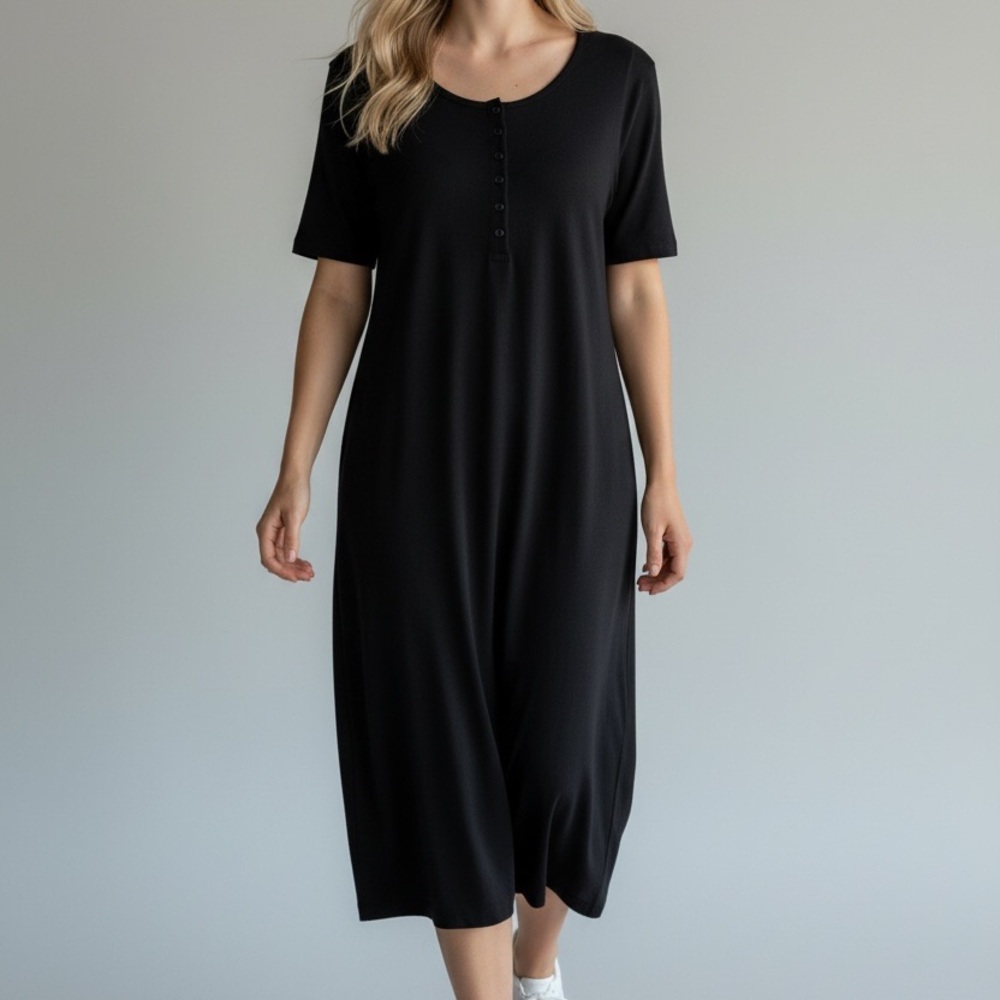 Gap NWT large petite black cotton Henley dress - Picture 10 of 12